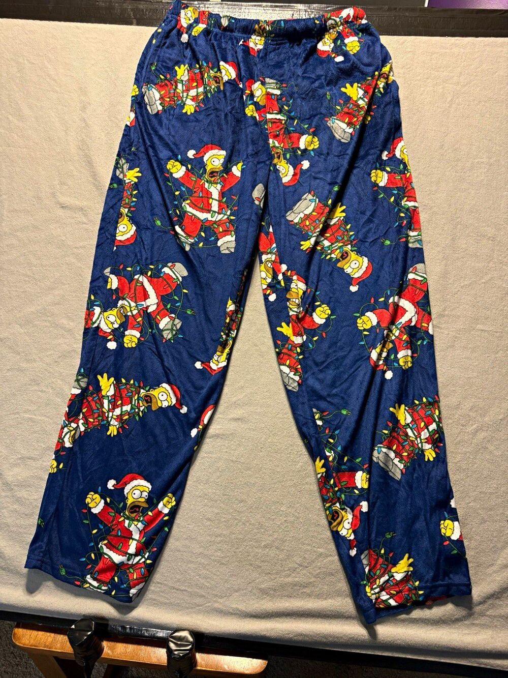The Simpsons Homer Simpson Christmas Pajama Pants Men’s L Blue Elastic